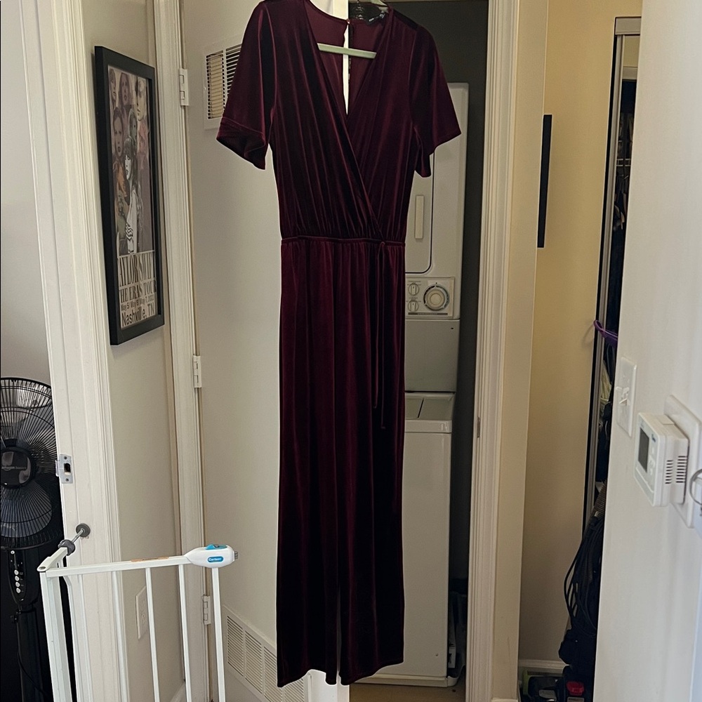 One Clothing Deep Red Velvet Jumpsuit